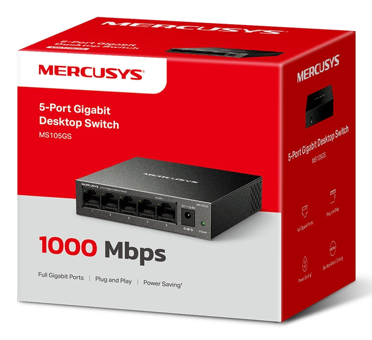 Mercusys MS105GS dispositivo de redes No administrado Gigabit Ethernet (10/100/1000) Negro