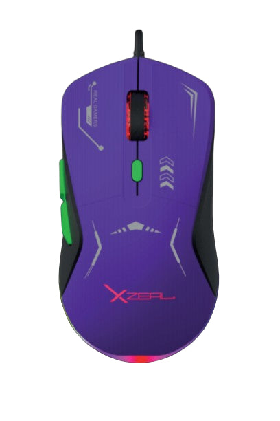 Mouse Gamer XZ-401 RGB 7 200 Dpi 6 botones Conexion USB 1.5m Morado-Verde
