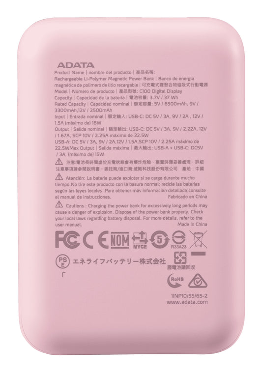 Power Bank Adata 10000mAh Digital PC10022 Rosa