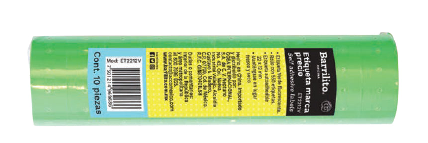 Etiqueta Verde Barrilito Precio 22x12mm Rollo C/550 Etiquetas