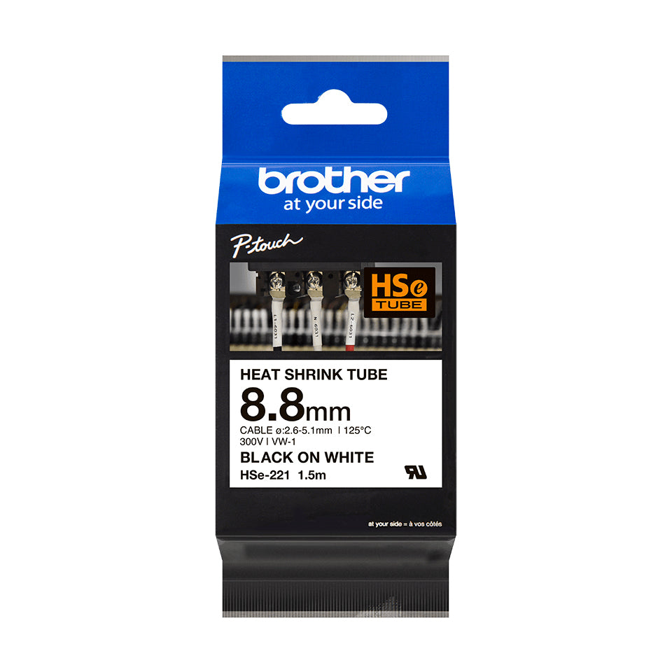 Cinta Brother HSE221 Termorretráctil Texto Negro Sobre Fondo 8.8mmx1.5m