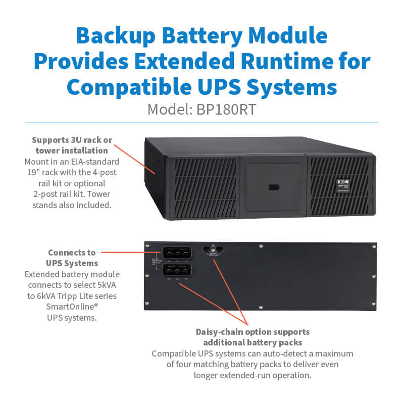 Modulo de bateria Extendida Tripp Lite (EBM) SmartOnline de 180V de la serie Tripp Lite para sistemas UPS selectos de rack/torre de 3U
