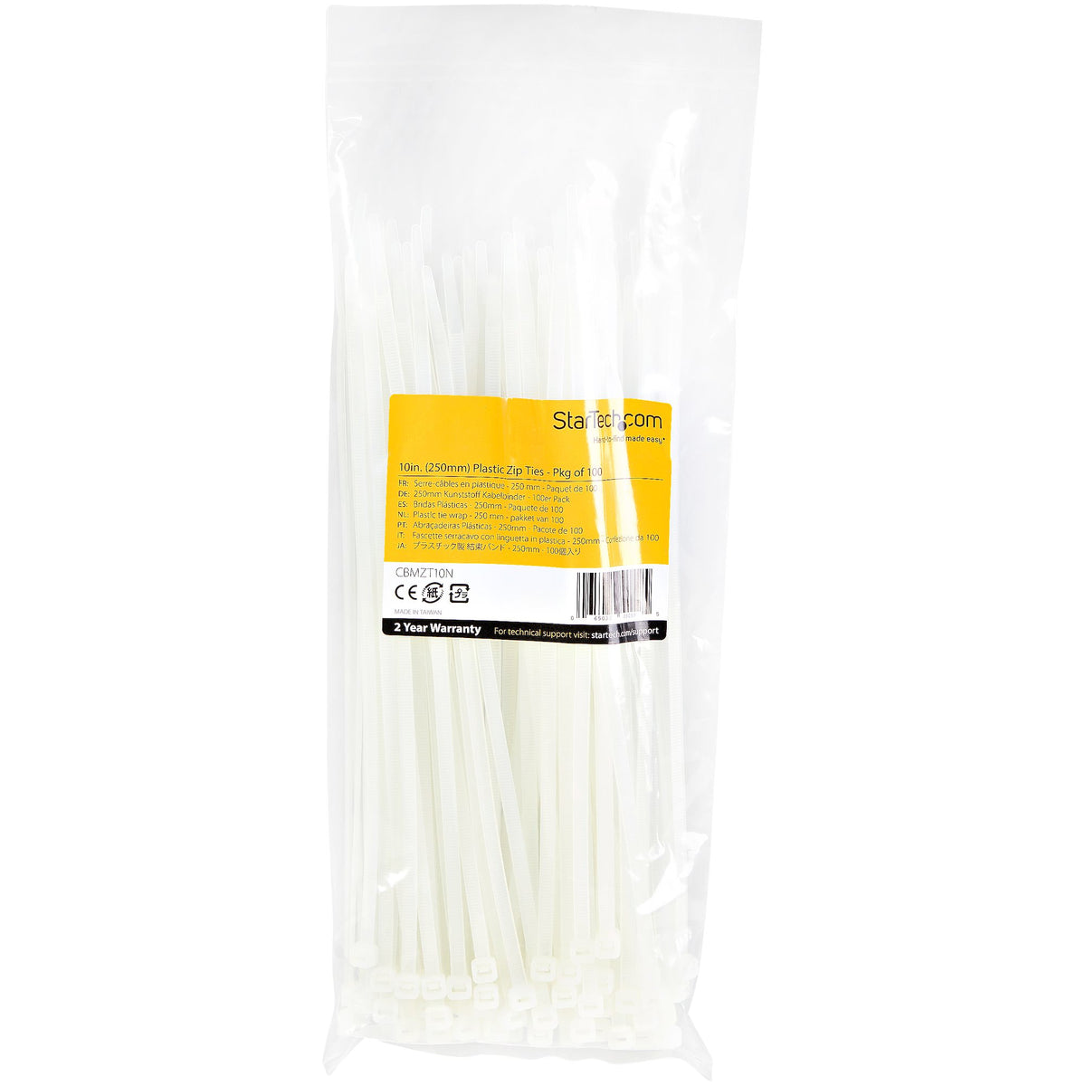 StarTech.com CBMZT10N sujeción para cable Abrazadera de cable liberable Nylon, Plástico Blanco 100 pieza(s)