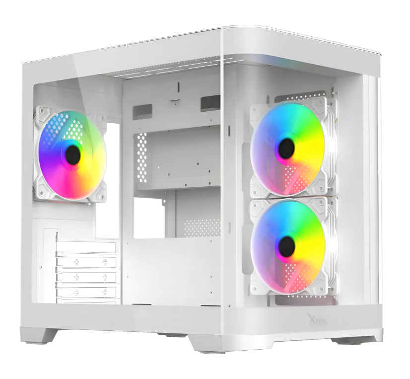 Gabinete Curvo Xzeal M-ATX/ITX 2x USB 2.0 + 1x USB 3.0 + 3.5 mm + 3 Ventiladores RGB Blanco