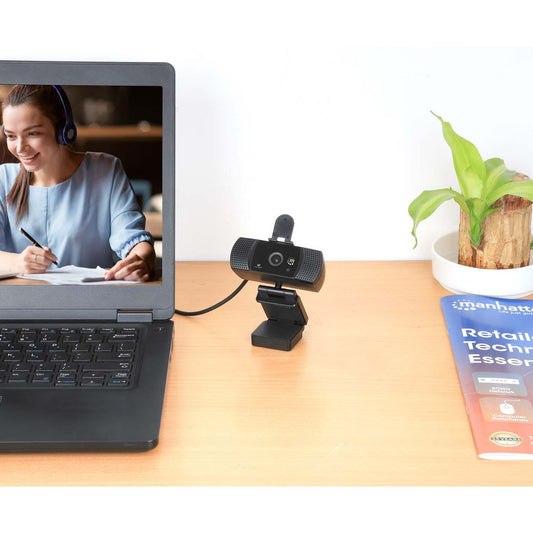 Camara Web Manhattan Full HD USB Rotacion 360 Negra