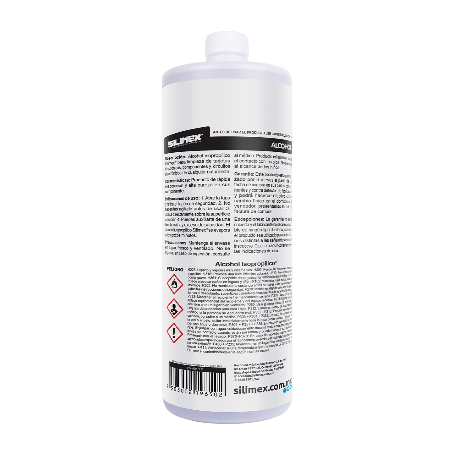 Silimex Alcohol Isopropílico Computadora portátil, PC Líquido para limpieza de equipos 1000 ml