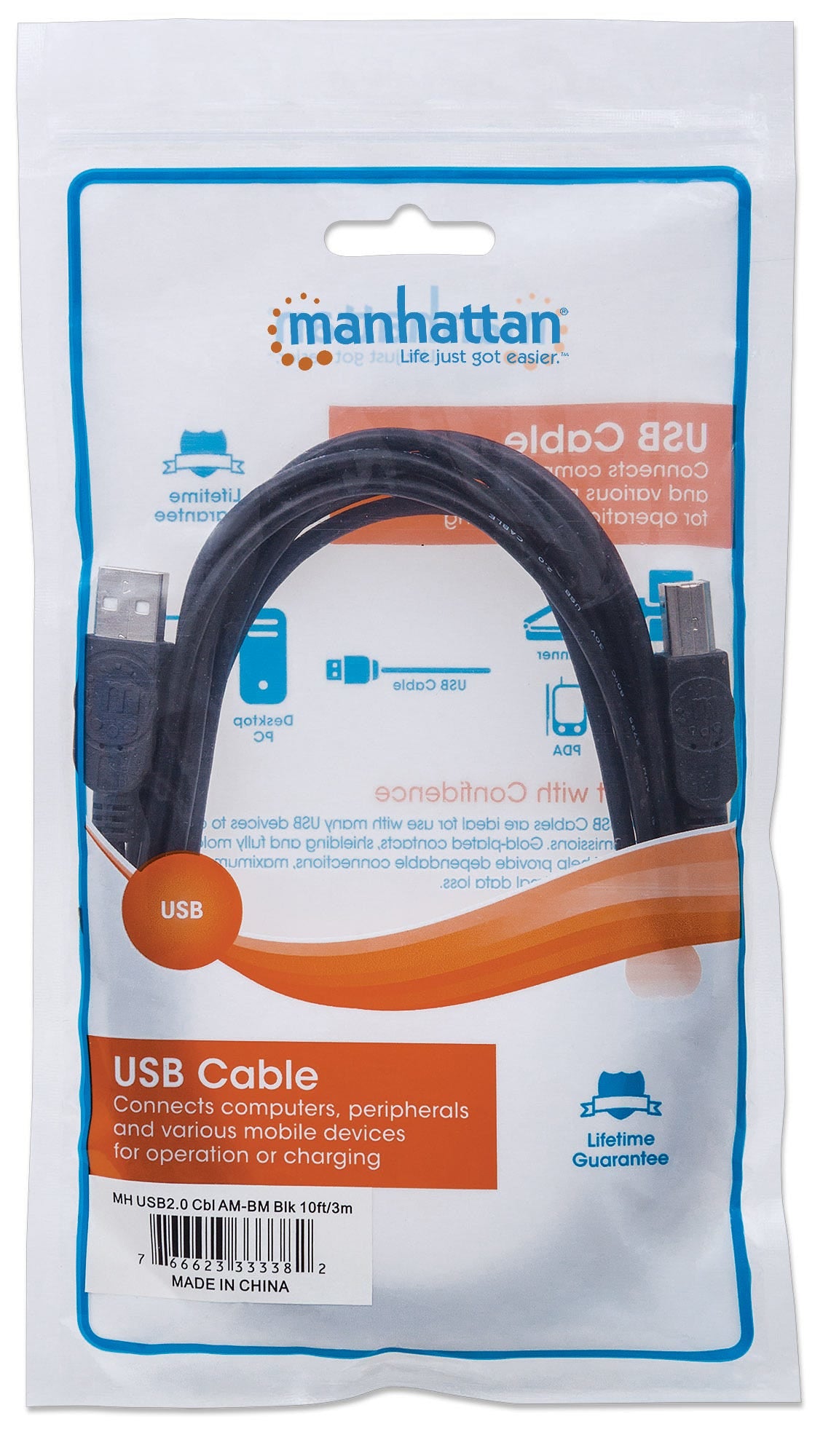 Cable Manhattan USB V2.0 A-B 0.9M Negro