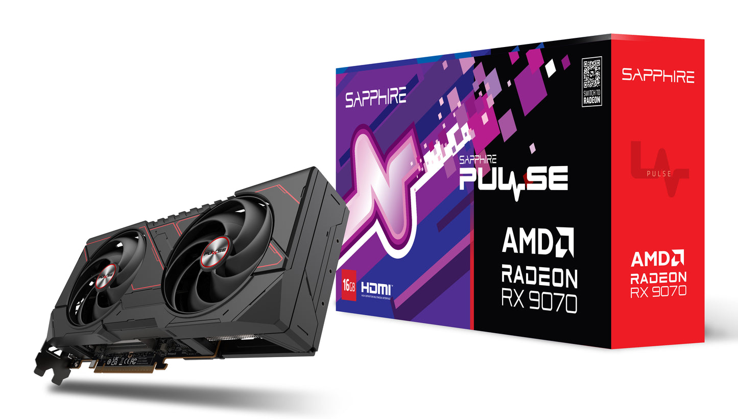Tarjeta de Video Sapphire Pulse Radeon RX 9070 Gaming 16GB Dual Fan GDDR6 256-bit PCIe 5.0 HDMI DP