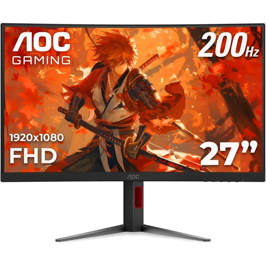 MONITOR GAMER CURVO AOC C27G4H2 / PANEL VA / 200 HZ / TIEMPO DE RESPUESTA 1 MS / AMD FREE SYNC / COLOR NEGRO Y ROJO / HDMI / VGA / DP / ASPECTO 16:9 / RESOLUCION 1920 X 1080 / BRILLO 300 CD/M2