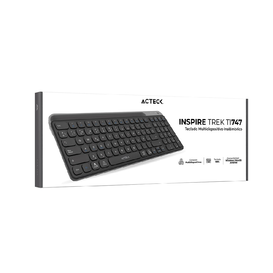 Acteck Inspire Trek TI747 teclado Universal RF inalámbrico + bluetooth QWERTY Español Negro, Gris
