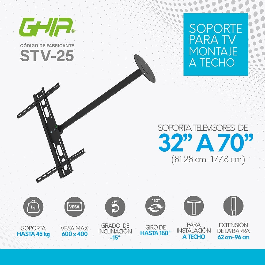 Ghia STV-25 soporte para TV 177.8 cm (70") Negro