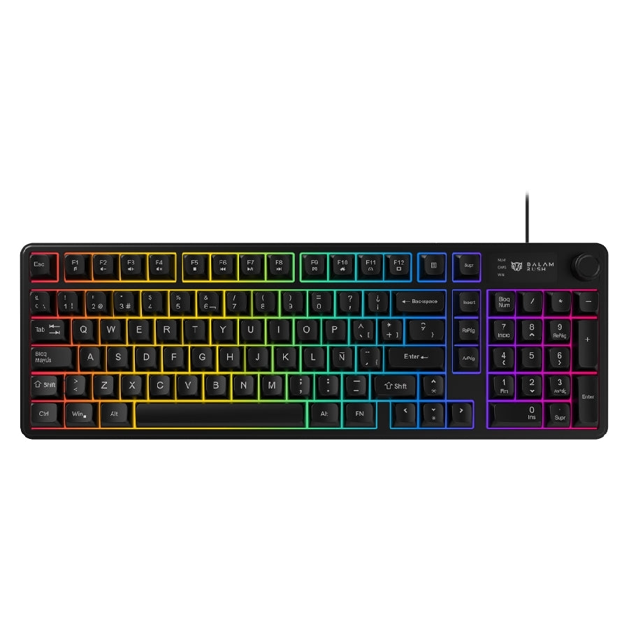 TECLADO GAMER ALAMBRICO BALRAK PRO KG490 / MEMBRANA 96 / 98 TECLAS PERILLA / USB-C / RETROILUMINACION / ANTI-GHOSTING / AZENDER SERIES / NEGRO / BR-945820