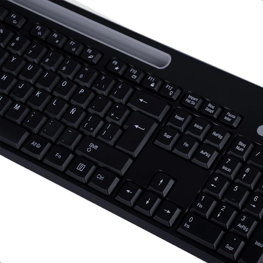 KIT TECLADO Y MOUSE - TECHZONE - TZCOMBINA06 - INALAMBRICO USB A - BATERIAS AA/AAA - RANURA SOPORTE PARA MOVIL 8 PULGADAS