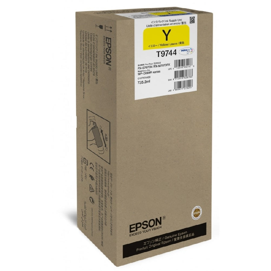 BOLSA DE TINTA EPSON MODELO T974 AMARILLO, ALTA CAPACIDAD PARA WF- C869R, RENDIMIENTO DE 84,000 IMPRESIONES, COSTO PP 0.10C