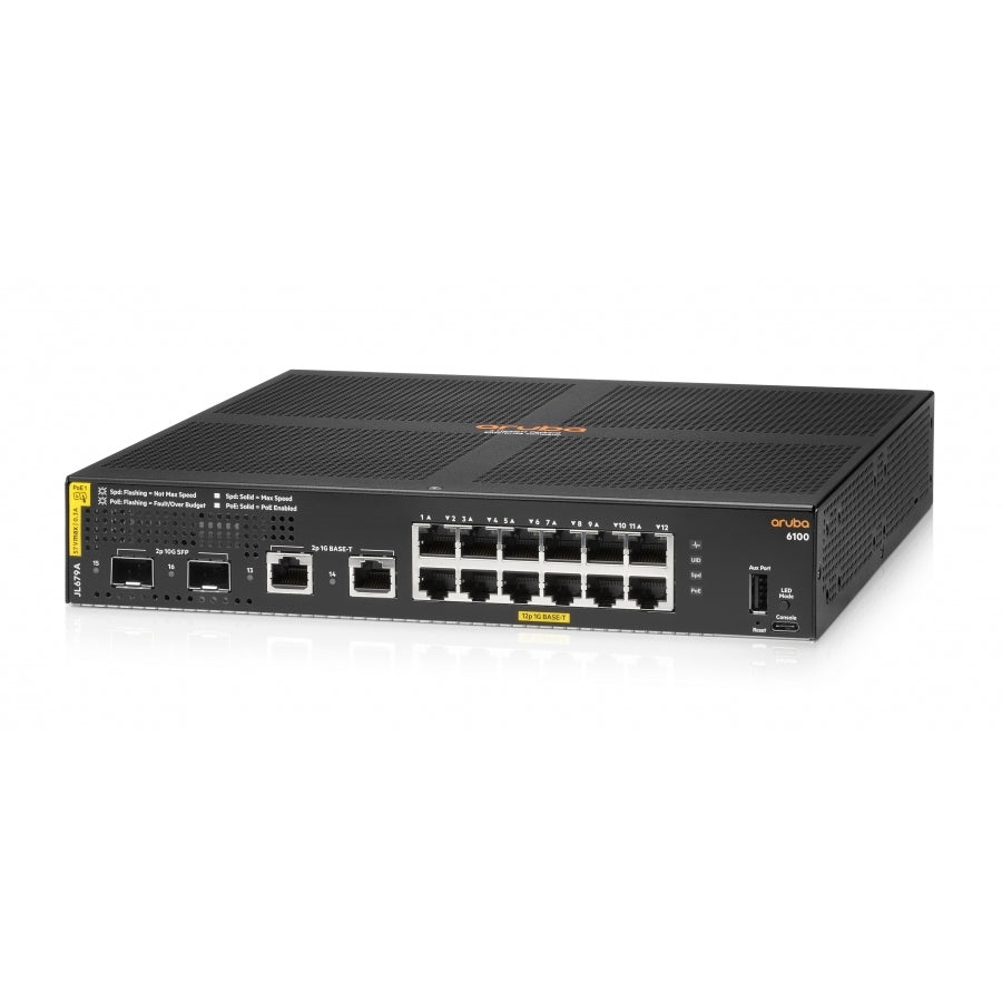 HPE Aruba Networking CX 6100 12G Class4 PoE 2G/2SFP+ 139W Switch