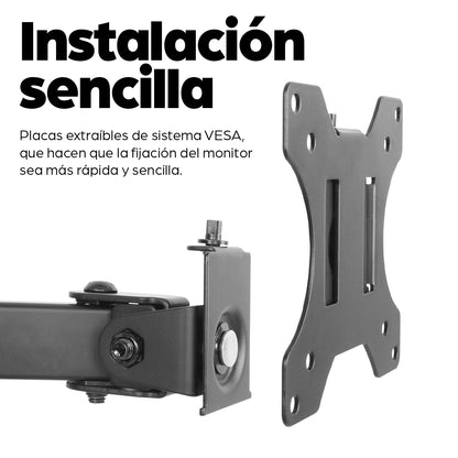 Soporte Monitor Manhattan Universal para 2 Monitores 13" a 32" Brazos Doble Articulación Color Negro