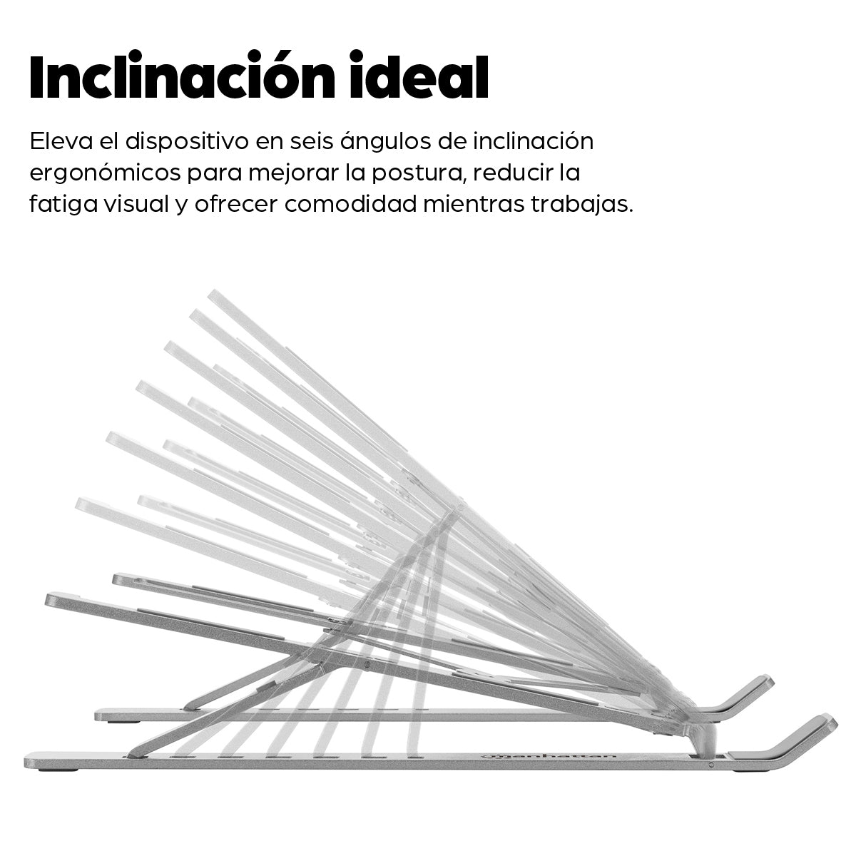 Soporte laptop Manhattan p/Escritorio de posiciones aluminio Premium