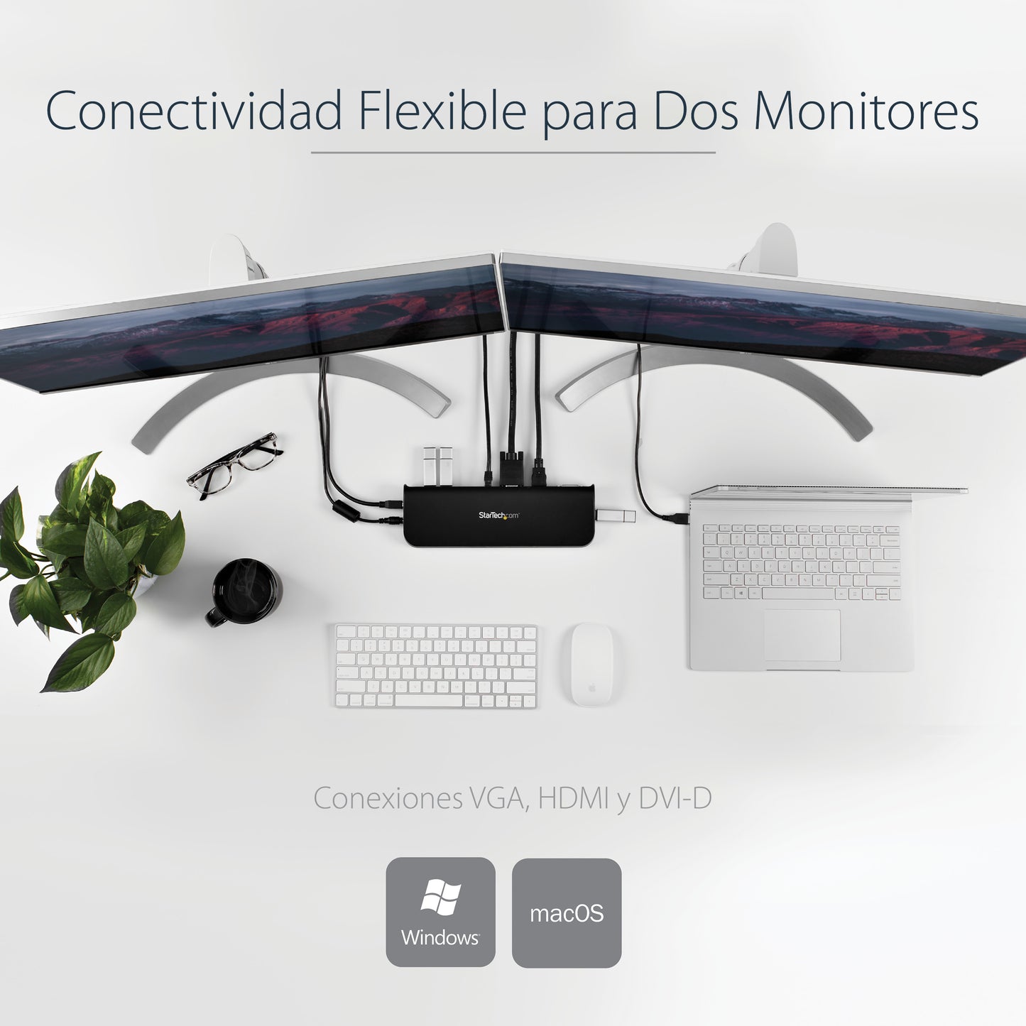 StarTech.com USB3SDOCKHDV base para laptop o replicador de puertos Alámbrico USB 3.2 Gen 1 (3.1 Gen 1) Type-B Negro