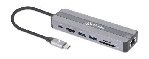 Manhattan 153928 base para laptop o replicador de puertos Alámbrico USB 3.2 Gen 1 (3.1 Gen 1) Type-C Negro, Plata