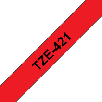 Cinta Brother TZE421 Laminada Estándar Texto Negro Sobre Cinta Roja 9mmx8m