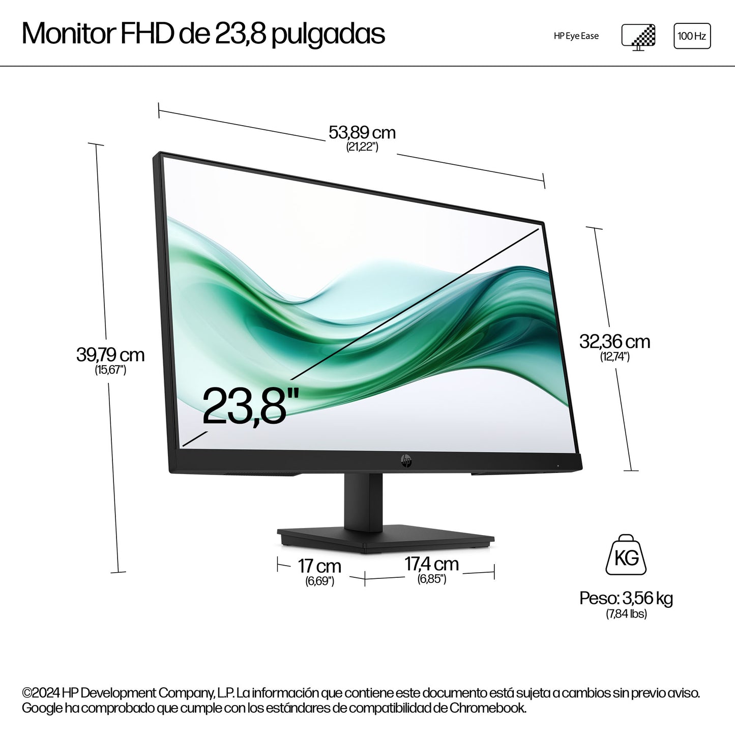 HP Series 3 Pro 23.8 inch FHD Monitor - 324pv monitor de computadora 60.5 cm (23.8") 1920 x 1080 Pixeles Full HD LCD Negro