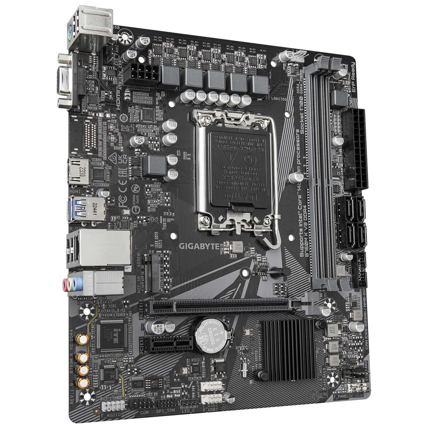 Tarjeta Madre Gigabyte B760M K V2 2xDDR4 64GB 3200Mhz HDMI VGA M.2 PCIe 4.0 S 1700 12th 13th 14th Gen mATX