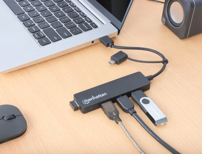 Manhattan 180863 nodo concentrador USB 3.2 Gen 1 (3.1 Gen 1) Type-A + Type-C 5000 Mbit/s Negro