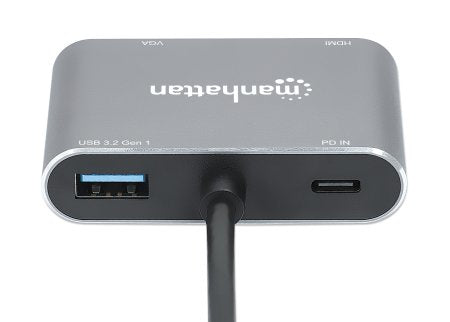 Manhattan 130691 base para laptop o replicador de puertos Alámbrico USB 3.2 Gen 1 (3.1 Gen 1) Type-C Gris