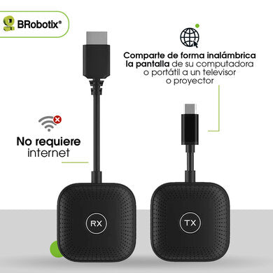 BRobotix Transmisor Inalámbrico, Entrada 1 x HDMI, Salida 1 x HDMI, hasta 10 Metros sistema de presentación inalámbrico HDMI / USB Type-C Mochila