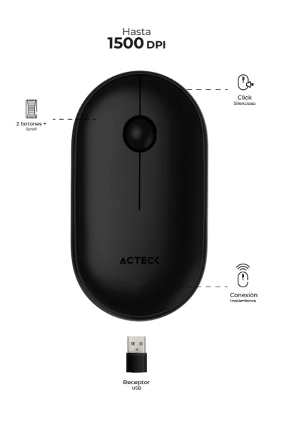 Acteck OPTIMIZE EDGE MI 460 ratón Oficina Ambidiestro RF inalámbrico Óptico 1500 DPI