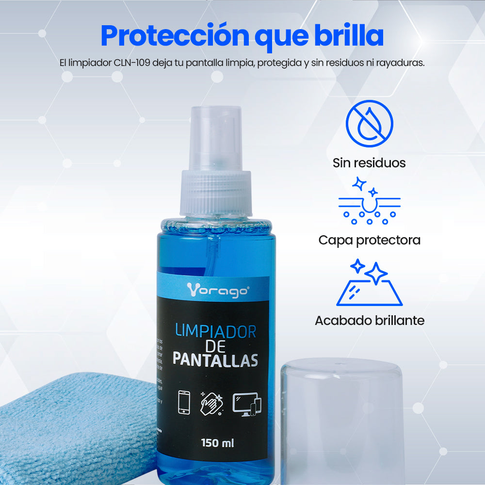Limpiador de Pantallas Vorago CLN-109 Antiestático 150ml C/Franela Microfibra