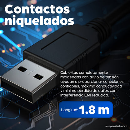 Cable Manhattan USB A-B Económico 1.8m Color Negro