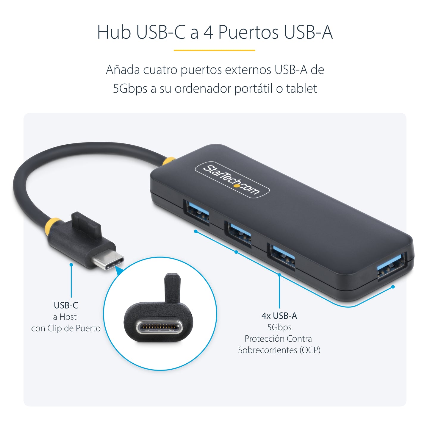 StarTech.com H5C4A-USB-HUB nodo concentrador USB 3.2 Gen 1 (3.1 Gen 1) Type-C 5000 Mbit/s Negro