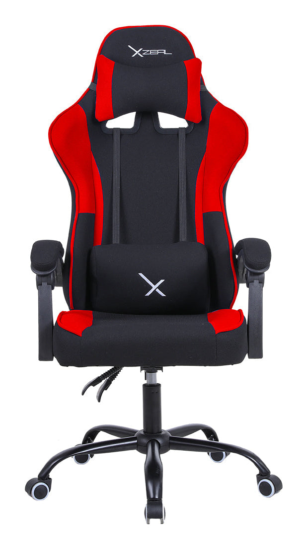 Silla Gamer Xzeal XZ20 Tela Foam Reclinable 140° Base Metal Piston Clase 3 115Kgs Brazos Fijos Negro-Rojo