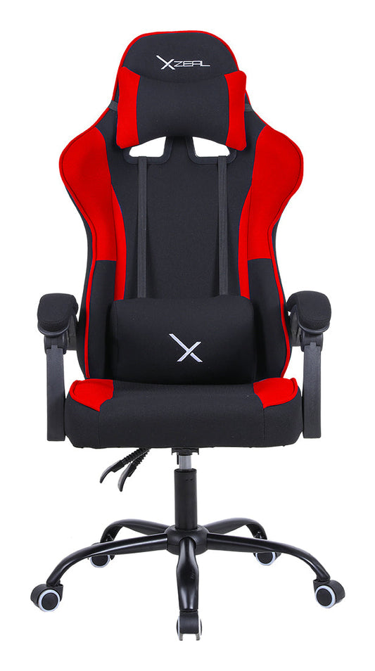 Silla Gamer Xzeal XZ20 Tela Foam Reclinable 140° Base Metal Piston Clase 3 115Kgs Brazos Fijos Negro-Rojo