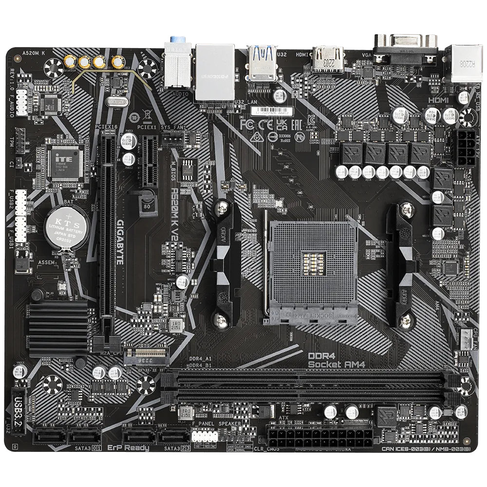 Tarjeta Madre Gigabyte UD A520M K V2 2xDDR4 64GB 5100Mhz HDMI D-Sub PCIe 3.0 M.2 S AM4 Ryzen mATX