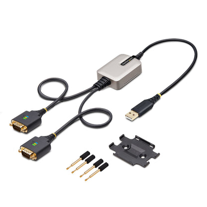 StarTech.com 2P1FFC-USB-SERIAL cambiadores de género de cables USB-A 2 x DB-9 RS-232 Negro, Gris