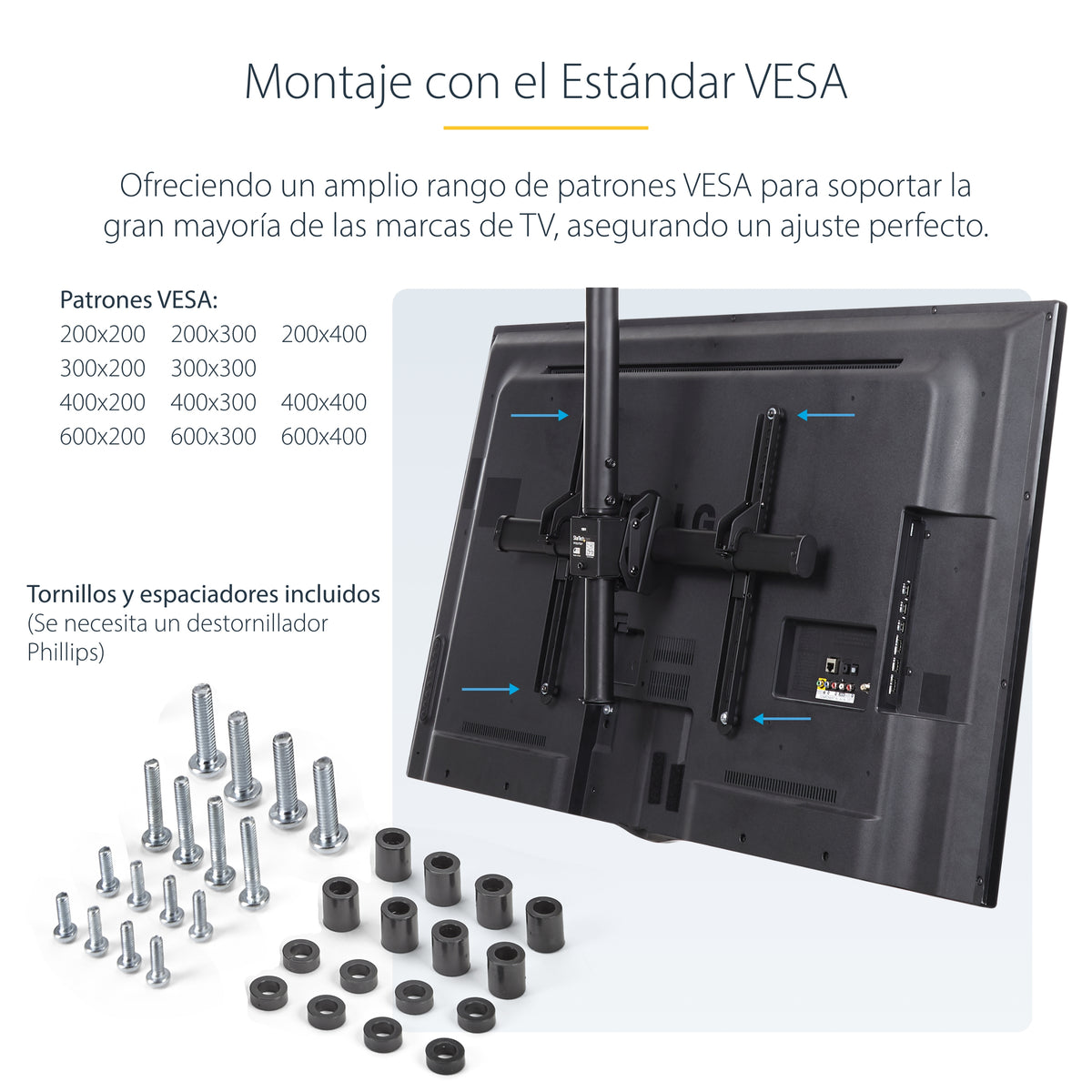 StarTech.com FPCEILPTBSP soporte para pantalla de señalización 190.5 cm (75") Negro