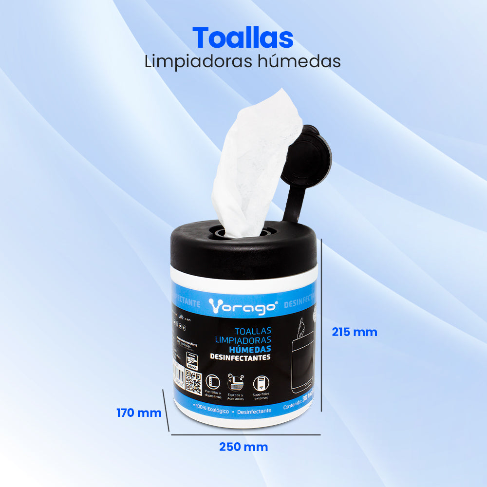 Toallas Húmedas Vorago CLN-107 Desinfectantes Bote 30 Pzas