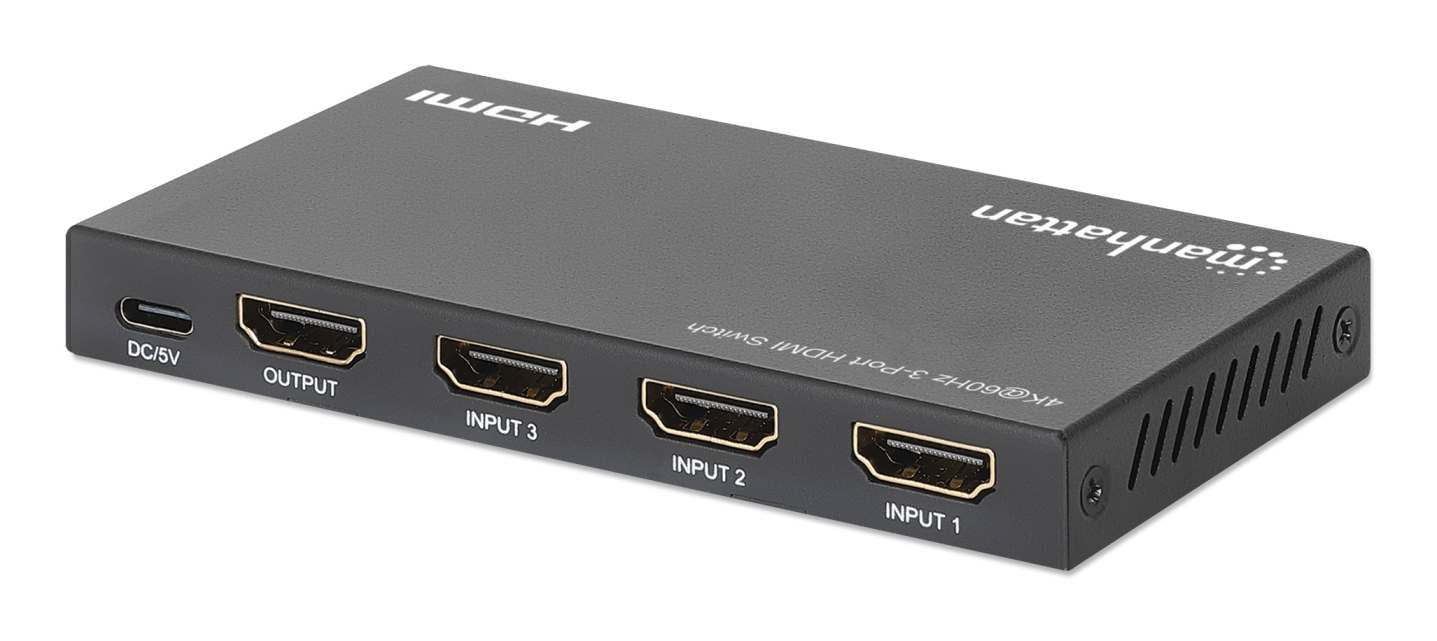 Switch HDMI Manhattan 4K@60Hz 3 entradas compacto negro