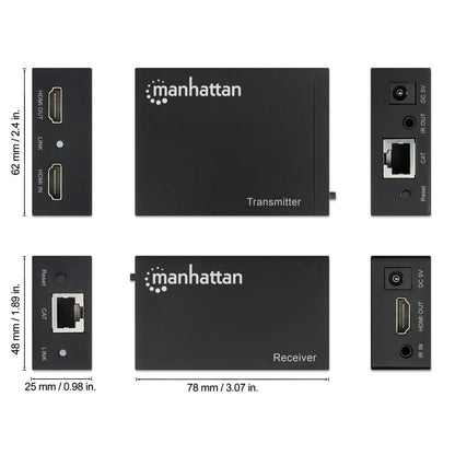 Manhattan 207461 extensor de audio/video Transmisor y receptor AV Negro