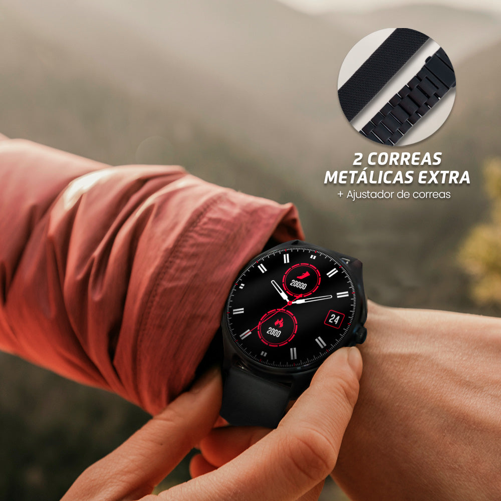 Smart Watch Vorago SW-505 Redondo IP67 Bluetooth Pantalla AMOLED 1.43"  Táctil Negro 2 Extensibles