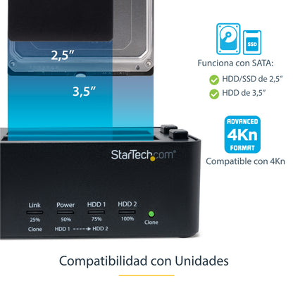 StarTech.com SATDOCK2REU3 duplicador de datos o soporte Duplicador de HDD/SSD Negro 1 copias