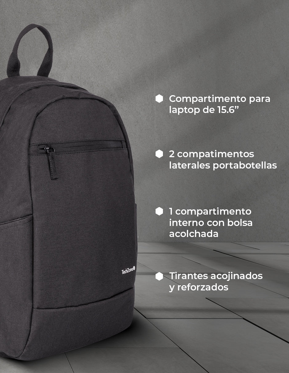Mochila TechZone Easy Lite Negro con Compartimiento para Laptop de 15.6"
