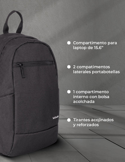 Mochila TechZone Easy Lite Negro con Compartimiento para Laptop de 15.6"