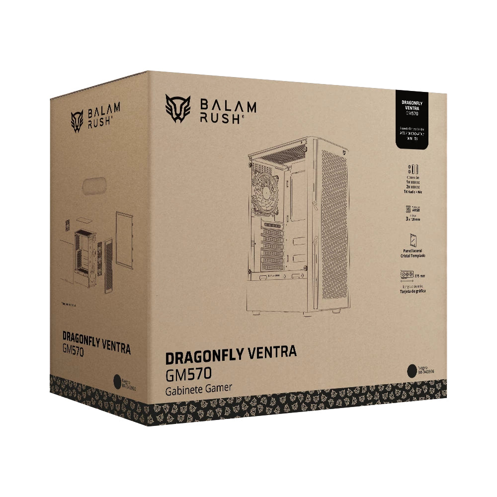 Gabinete Gamer Balam Rush Compact Media Torre Dragonfly Ventra GM570 / Negro