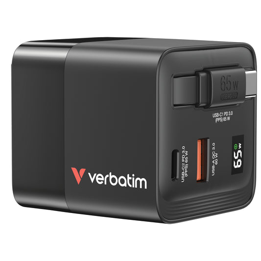 Cargador Verbatim GaN 65W de Cable retráctil