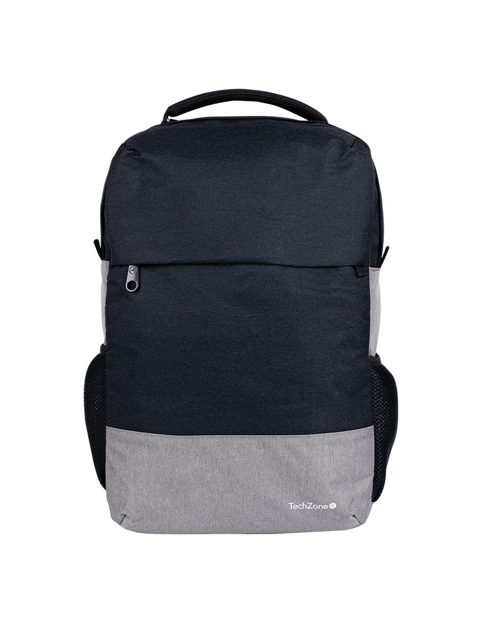 Backpack TechZone Strong Grey Porta Laptop 15.6" Conector Usb Externo Cierres Metalicos Auto Reparables