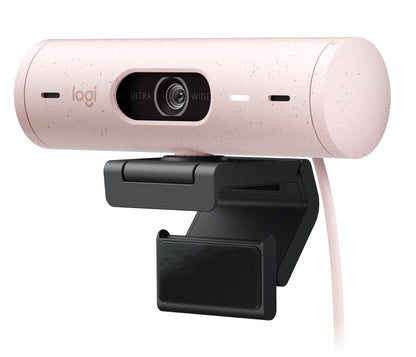 Cámara Web Logitech Brio 500 FHD Resolución 1080p Corrección Iluminación Encuadre Automático Color Rosa