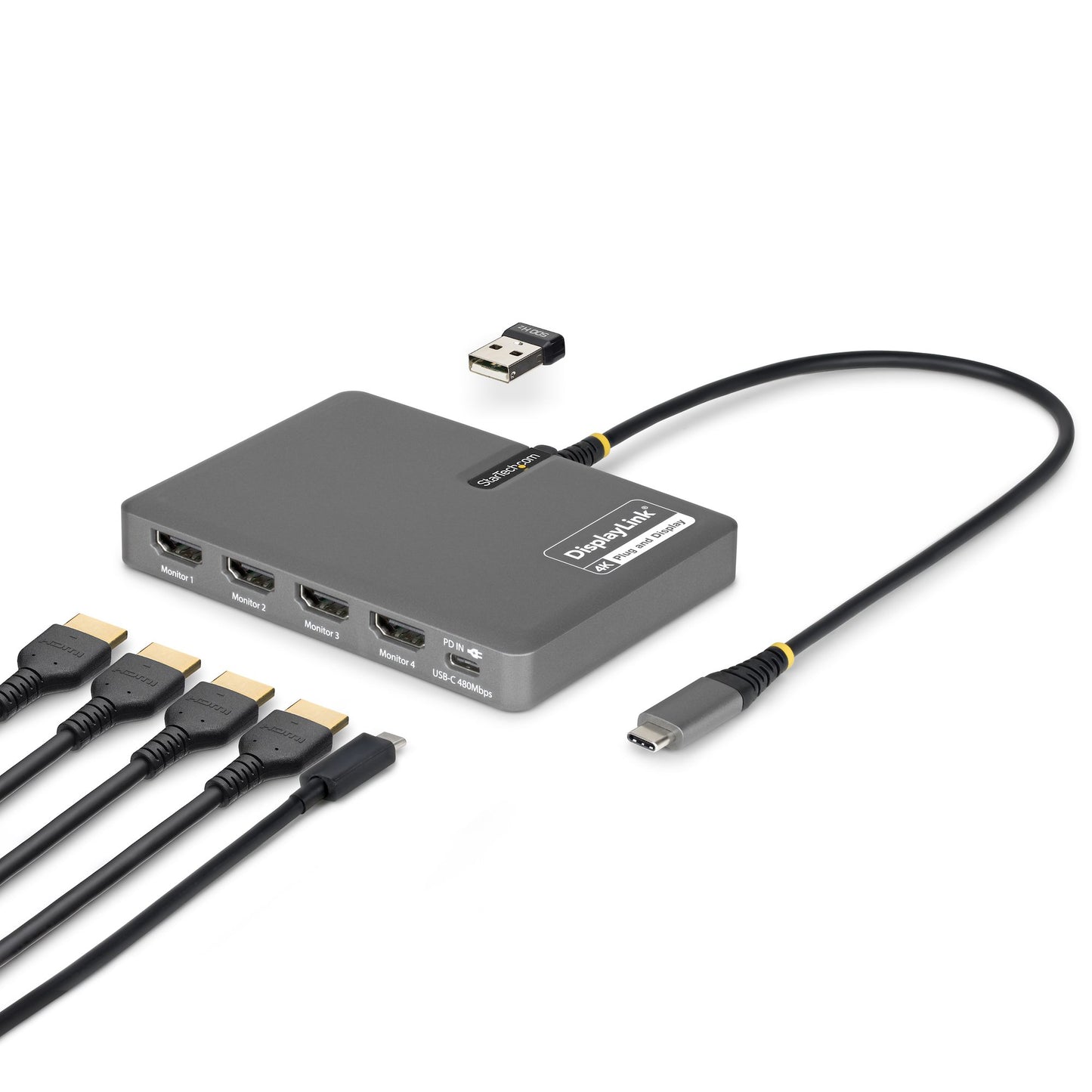 StarTech.com QUAD-USB-HDMI-ADAPT base para laptop o replicador de puertos Alámbrico USB 3.2 Gen 1 (3.1 Gen 1) Type-C Gris
